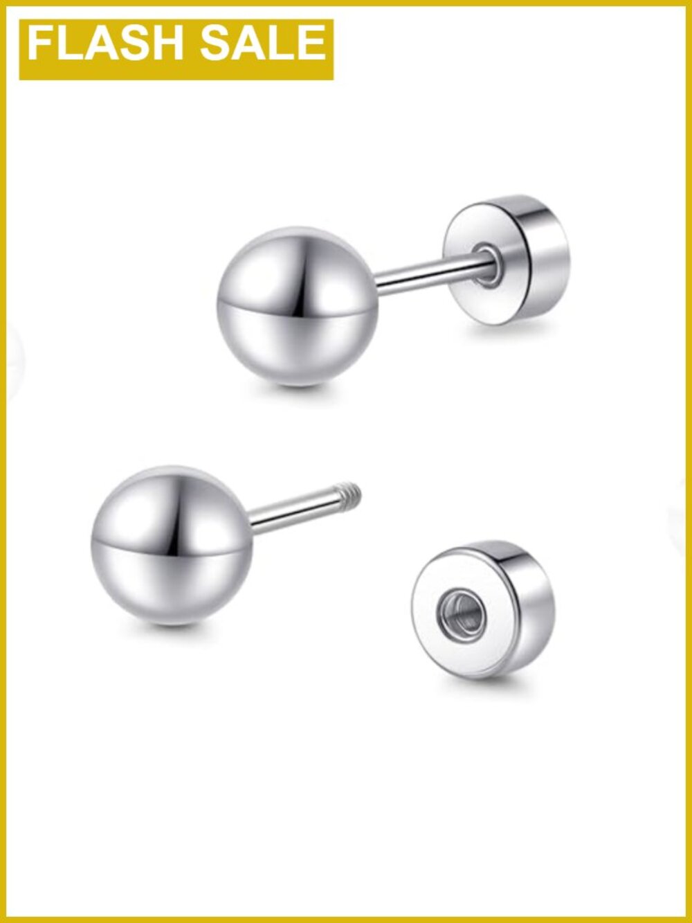 Titanium Flat Back Ball Stud Earrings Screw Back Hypoallergenic